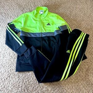 Adidas Track Suit | size 6 | black and bright green | jogger pants | fleece line